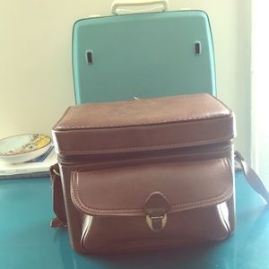 Vintage leather camera bag & Polaroid camera